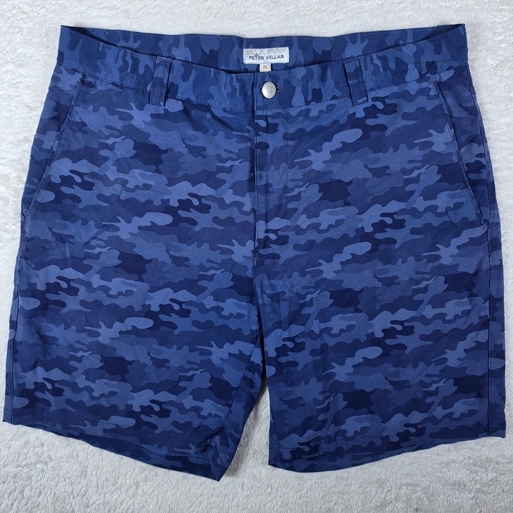 Peter Millar MS20EP04 Mens 34 Blue Camo Stretch Salem Performance Shorts Hybrid